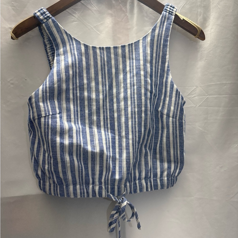 Blue and White Striped Crop Top